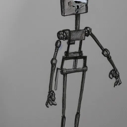 Image similar to skinny robot stick figure character concept art, pencil drawing