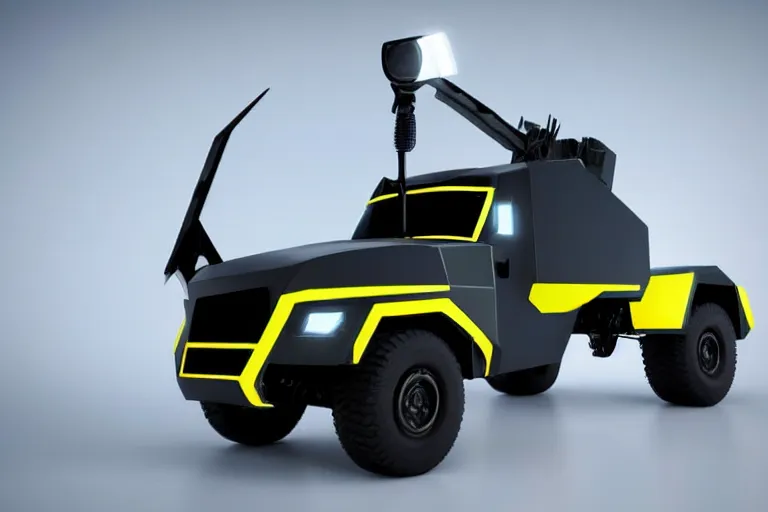 Image similar to still photo of a futuristic remote control truck, highly detailed, photorealistic portrait, bright studio setting, studio lighting, crisp quality and light reflections, unreal engine 5 quality render