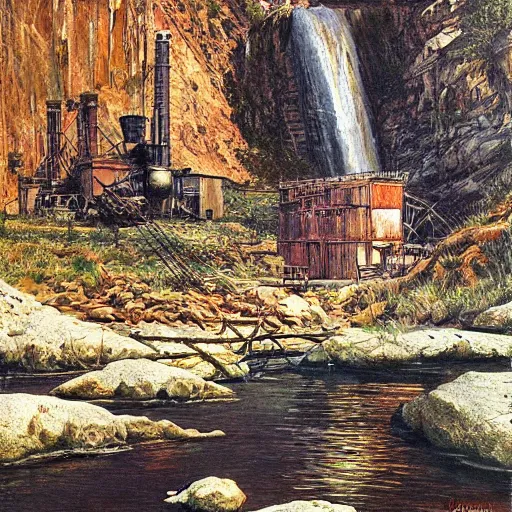 Image similar to old gold mine, art by james gurney, high details