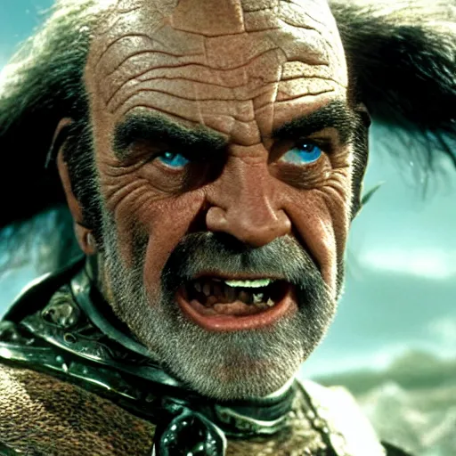 Prompt: an 8 k uhd photo of sean connery as an orc from the lord of the rings movie series