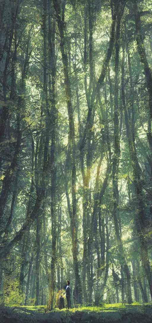 Image similar to intricate color photo of young lovers in a fantasy forest of tall trees 8 k octane beautifully detailed render by best painter in the world