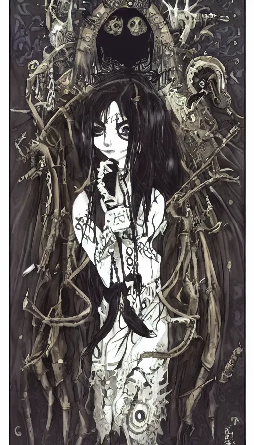 Image similar to ghoulpunk high priestess by Suehiro Maruo and Pamela Colman Smith