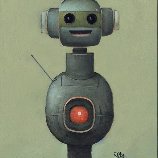 Prompt: a portrait of a robot, by Shaun Tan