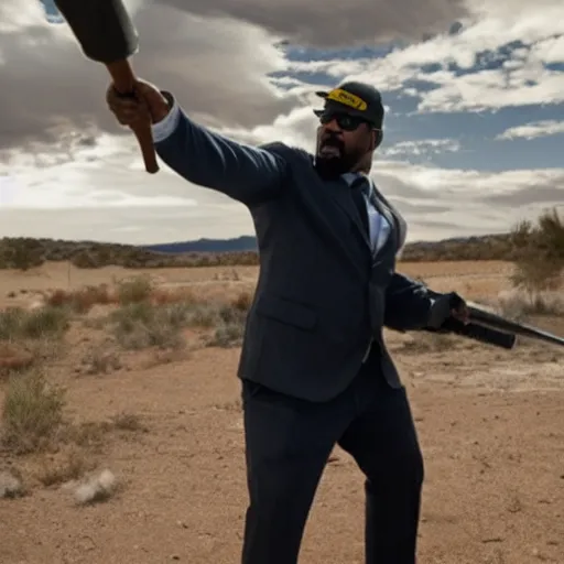 Prompt: Still of Big Smoke wielding a baseball bat in Better Call Saul