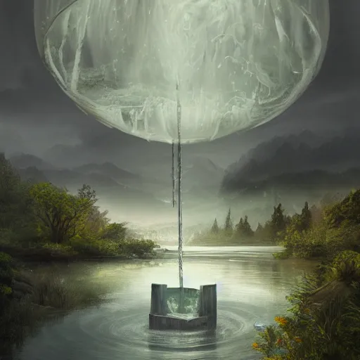 Image similar to slime monster in the lake, matte painting, detailed, elden ring, oil on canvas, by WLOP