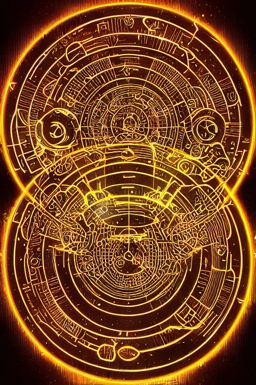 Prompt: intricate photoshop glowing alien tech circles