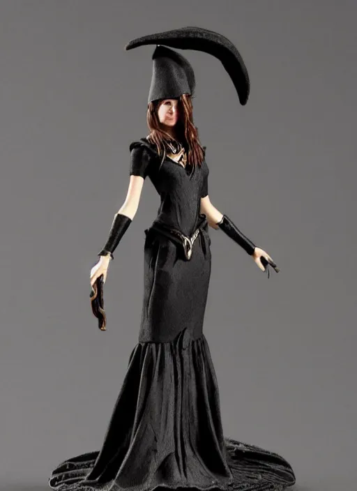 Image similar to Image on the store website, eBay, Full body, Detailed Miniature of a beautiful female sorceress, dress in black, tricorn hat