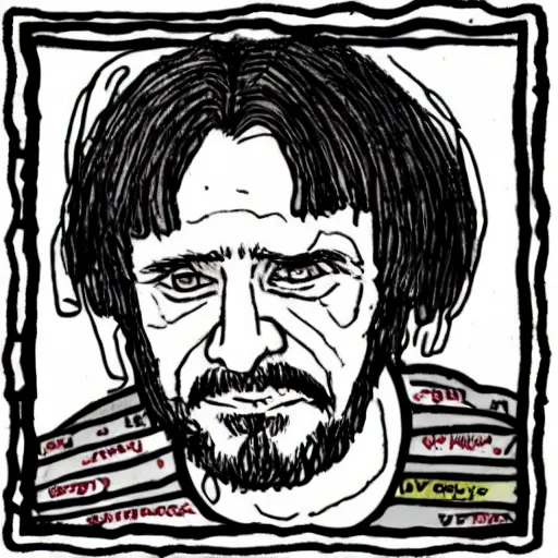 Prompt: “ a sketch of Charlie Manson in the style of robert crumb”