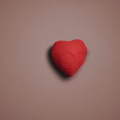 Prompt: 3d render of a badly formed red clay heart shape in the middle of a gray sheet of paper