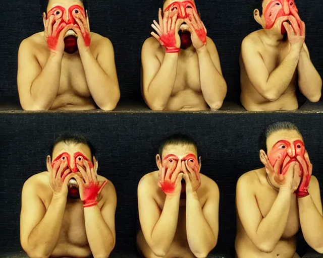 Prompt: three takunis, see no evil, hear no evil, and speak no evil