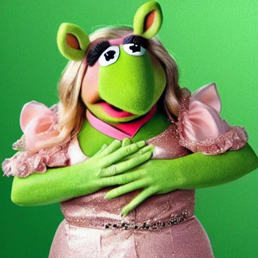 Prompt: kermit and miss piggy combined