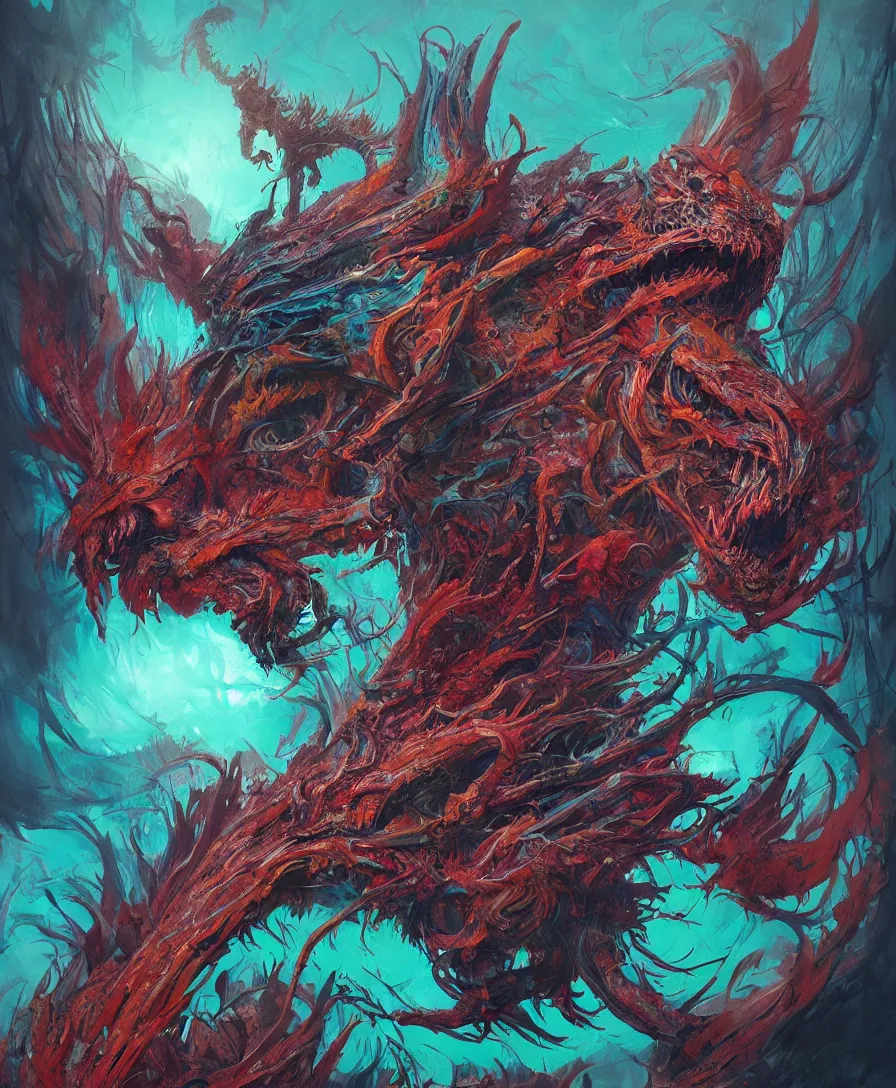 Prompt: giant colorful hyperbeast, complex and intricate, lot of head, eyes, wings, horror, details, artstation, concept art, smooth, sharp focus, illustration, art by greg rutkowski and Zdzislaw Beksinski, good clear quality, lighting, biology, hyper realism, hyper colors