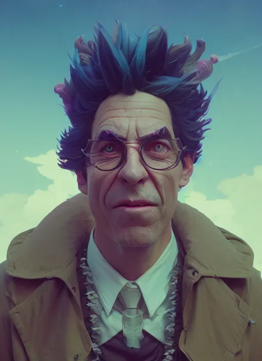 Image similar to highly detailed surreal vfx portrait of a rick sanchez, stephen bliss, unreal engine, greg rutkowski, loish, rhads, beeple, makoto shinkai and lois van baarle, ilya kuvshinov, rossdraws, tom bagshaw, alphonse mucha, global illumination, detailed and intricate environment