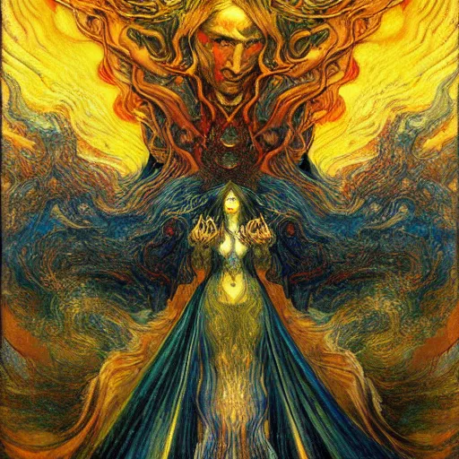 Image similar to Divine Chaos Engine by Karol Bak, Jean Delville, and Vincent Van Gogh, in the style of Van Gogh