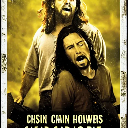 Prompt: jesus christ, chain saw, cloudy day, horror film poster