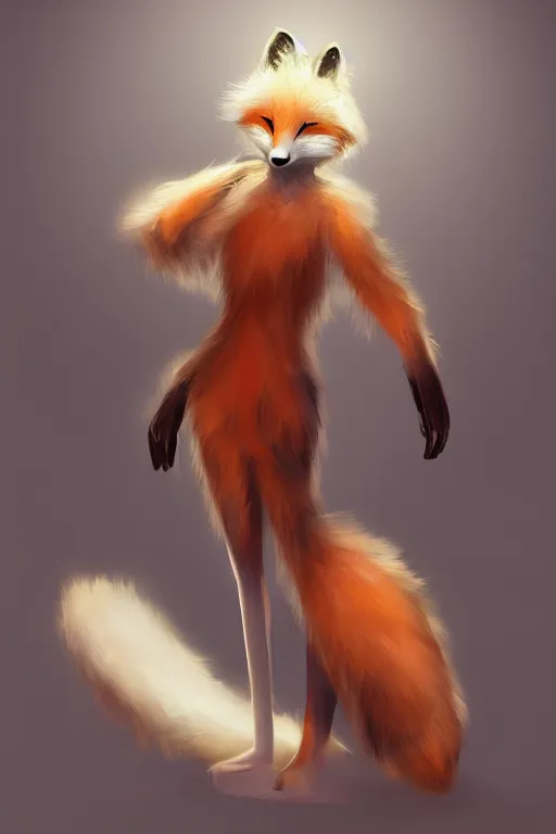 Image similar to an anthropomorphic modern fox with a fluffy tail, backlighting, trending on artstation, digital art, furry art, trending on furaffinity, fantasy art, by kawacy