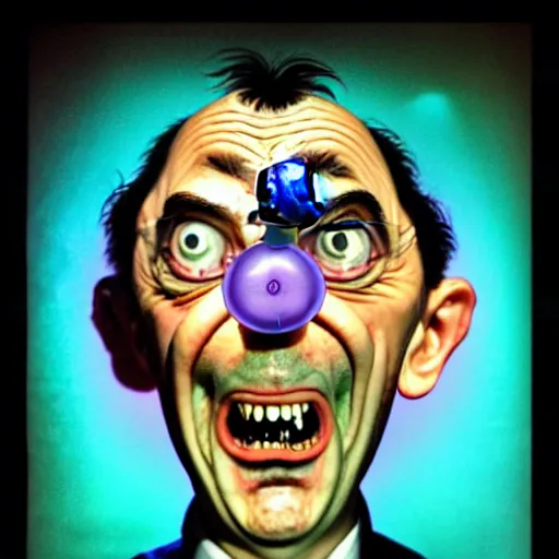 Image similar to mr. bean mad scientist psychopath making extremely silly faces, conjuring up mysterious colorful potions, glows, 3 point lighting, portrait by gaston bussierre and charles vess and james jean and erik jones and rhads, epic, funny, beautiful fine face features, intricate high details, sharp, ultradetailed