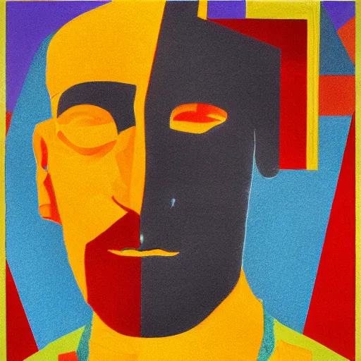 Prompt: Geometrical Suprematism art of a portrait of Saul Goodman