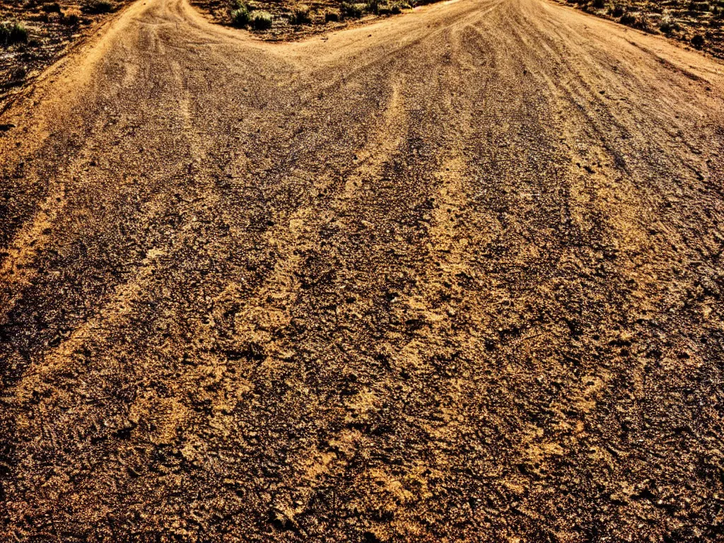 Image similar to a close up of a dirt road, highly textured