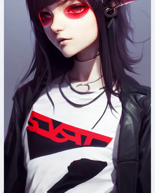 Image similar to really cool up close portrait of a beautiful danish heavy metal fan girl in tshirt, by saruei and guweiz and ilya kuvshinov and rockwell and warhol and range murata!!, magic art, sleek curves, intricate sharp focus, trending on artstation hq, deviantart, pinterest, unreal engine 5, 4 k uhd image