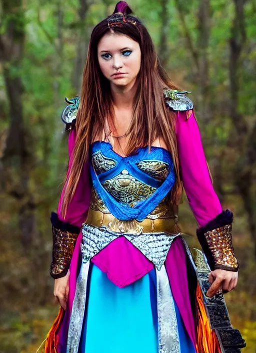 Prompt: a warrior princess in colorful clothing