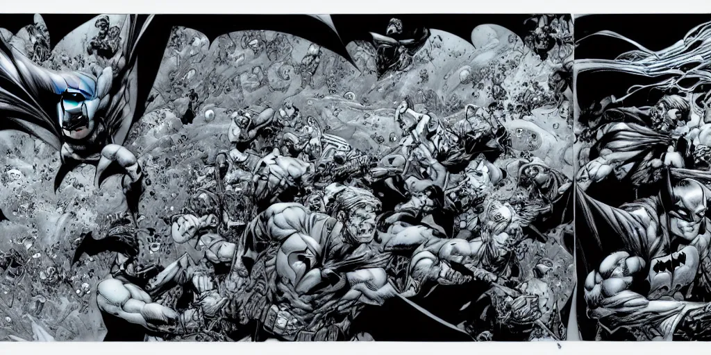 Image similar to batman underwater two page spread. original line drawing by ethan van sciver.