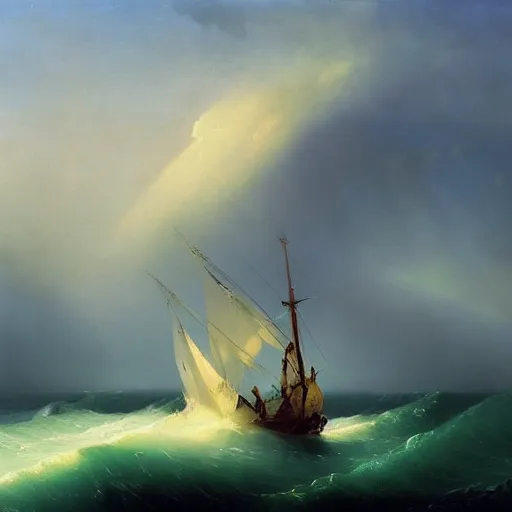 Prompt: Aivazovsky painting of a giant sea serpent, dramatic lighting, epic, water spray, beautiful
