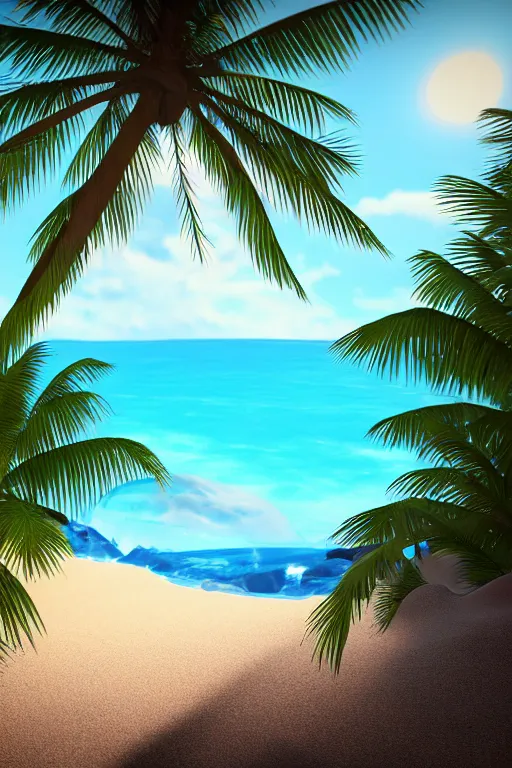 Image similar to a beautiful hydro flask sticker of a beach with coconut palms 8 k, frostbite 3 engine, cryengine, dof, trending on artstation, digital art, crepuscular ray