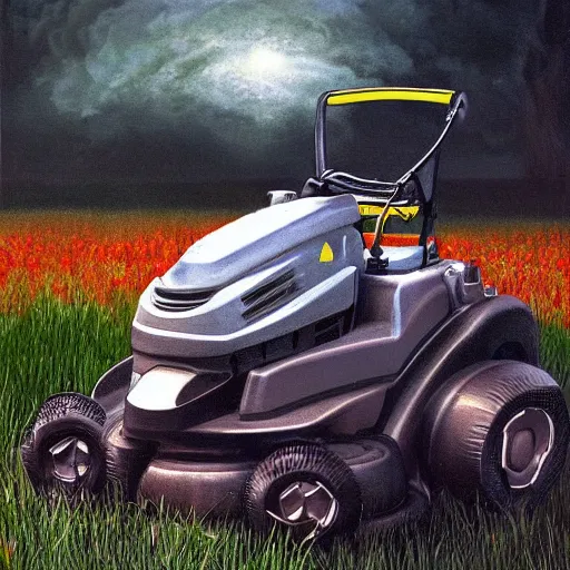 Image similar to a nuclear powered lawn mower, artstation hall of fame gallery, editors choice, #1 digital painting of all time, most beautiful image ever created, emotionally evocative, greatest art ever made, lifetime achievement magnum opus masterpiece, the most amazing breathtaking image with the deepest message ever painted, a thing of beauty beyond imagination or words