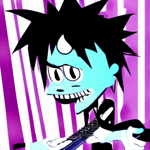 Prompt: 2 d gorillaz playing a keyboard, messy blue hair, portrait, gorillaz style, jamie hewlett, digital art