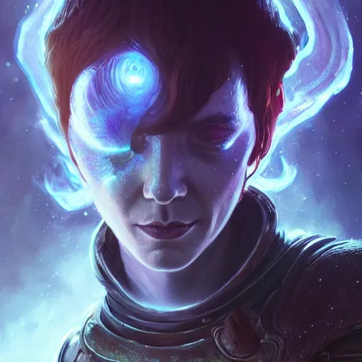 Image similar to highly detailed portrait of an alien with fire powers, in skyrim, stephen bliss, 8 k, unreal engine, fantasy art by greg rutkowski, loish, rhads, ferdinand knab, makoto shinkai and lois van baarle, ilya kuvshinov, rossdraws, tom bagshaw, global illumination, radiant light, detailed and intricate environment