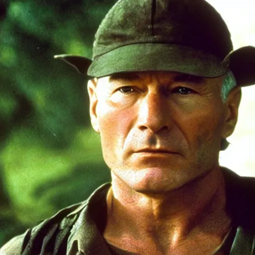 Image similar to a film still of patrick stewart in the movie rambo