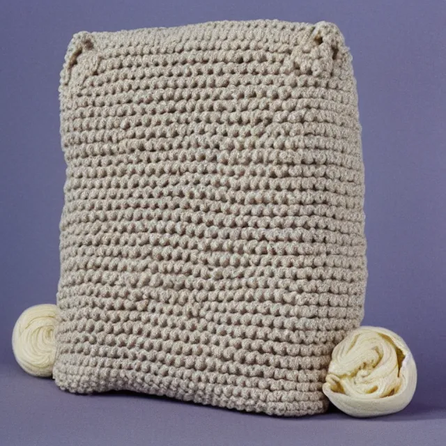 Prompt: a block of crocheted lard