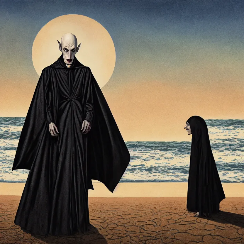 Prompt: a photorealistic detailed image of nosferatu at the beach in malibu, spiritualism, wordly, utopian, triumphant, cinematic, epic, grandiose, unhinged, biology, surrealistic, by jason felix, dan mumford, kinkade, lisa frank, lois van baarle, ross tran, wpa, public works mural, orthodoxy