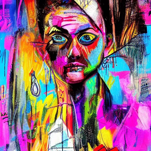 Prompt: a sketch, ultra detailed, colorful, mystical travel, magic, universe, beautiful woman, similar to alexandra daddario, surreal city, in style of jean - michel basquiat, trending on artstation