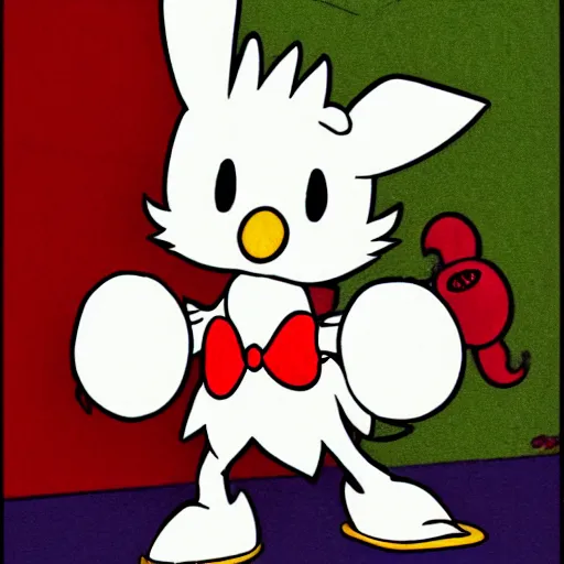 Prompt: A Moogle in the style of Cuphead, vintage cartoon coloring