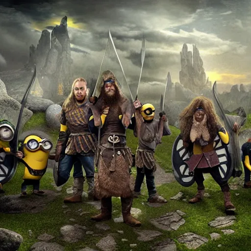 Image similar to The minions in The Vikings Digital art very detailed 4K quality Super Realistic