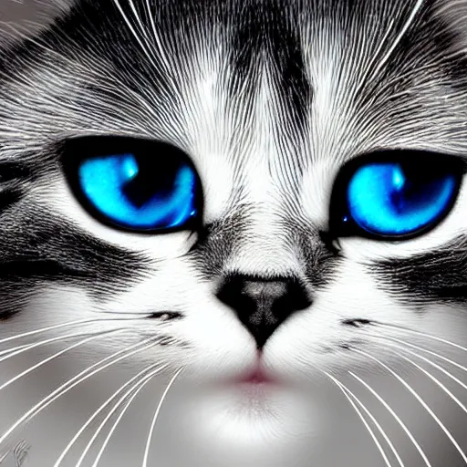 Image similar to a beautiful cat with big anime eyes digital art