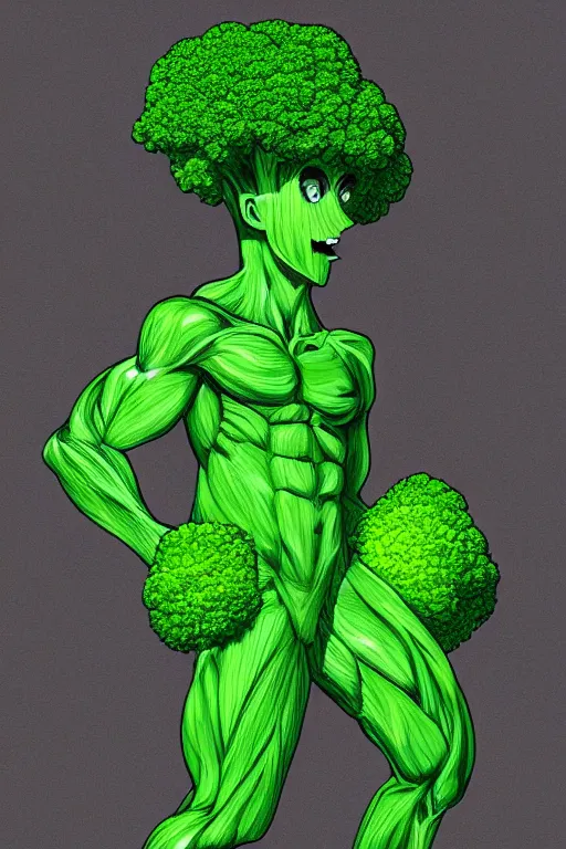 Prompt: ripped broccoli chad, full body, human figure, highly detailed, digital art, sharp focus, trending on art station, anime art style