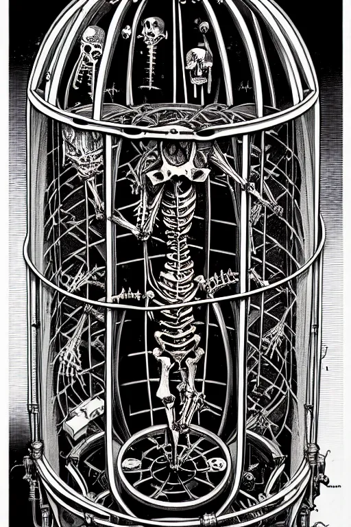 Image similar to steampunk cryo chamber containing a skeleton, high details, intricately detailed, by vincent di fate, inking, 3 color screen print, masterpiece, trending on artstation,, sharp, details, hyper - detailed, hd, 4 k, 8 k