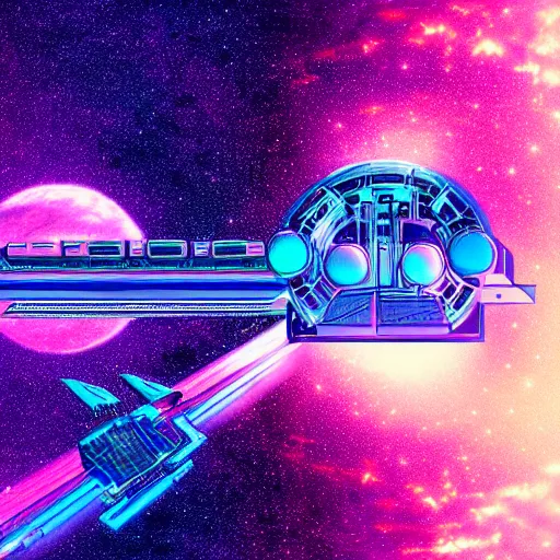 Image similar to A window to space in a synthwave style, digital art