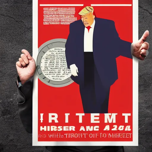 Image similar to propaganda poster with donald trump dressed as hitler