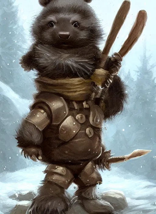 Prompt: cute little anthropomorphic skunk sealer wearing hood of the woodchuckfolk, tiny, small, miniature animal, baby animal, short, pale black armor, cute and adorable, pretty, beautiful, DnD character art portrait, matte fantasy painting, DeviantArt Artstation, by Jason Felix by Steve Argyle by Tyler Jacobson by Peter Mohrbacher, cinematic lighting