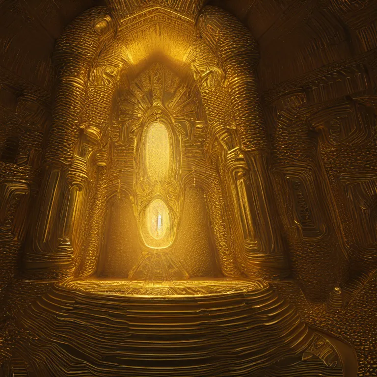 Image similar to highly detailed gold majestic in the entrance castle kingdom of agharta, aerocar, land of advanced races, giant, hollow earth infographic, hiperrealistc, global illumination, radiant light, detailed and intricate environment, trending on artstation, art by oleg oprisco, 8 k