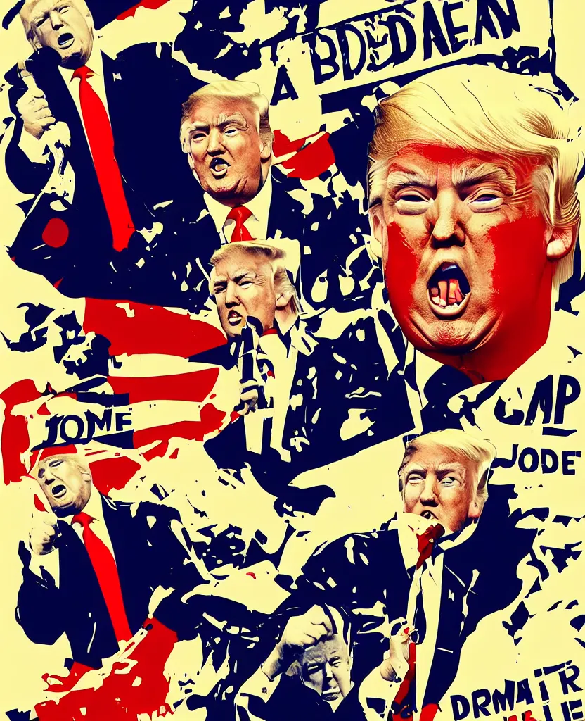 Prompt: a poster of donald trump fighting joe biden, by joe mangrum, trending on deviantart, futurism, movie poster, poster art, 3 2 k uhd, american propaganda, futurism, toyism