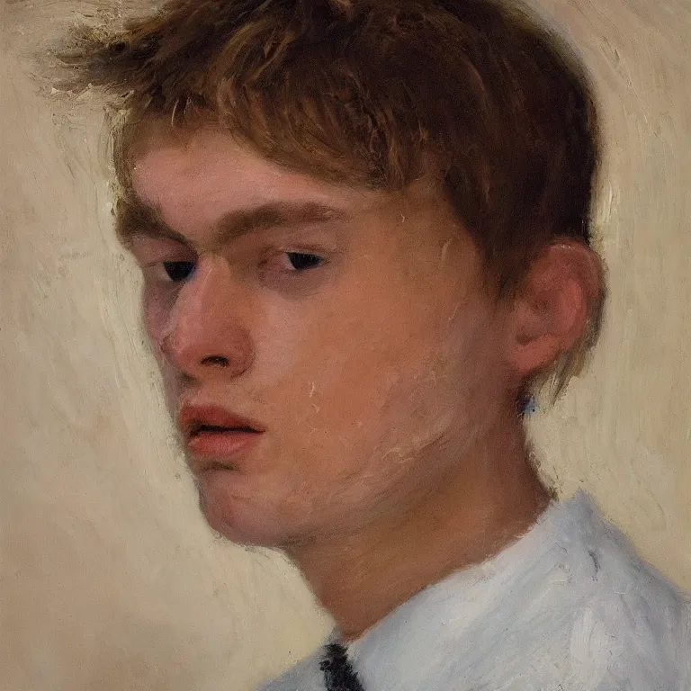 Image similar to Beautiful warmly lit close up studio portrait of a young pale Donald Trump age 23 blackpilled depressed, impasto oil painting heavy brushstrokes by Cy Twombly and Anselm Kiefer , trending on artstation dramatic lighting abstract Expressionism