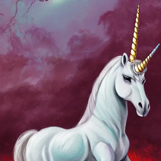 Image similar to an evil unicorn, fantasy art