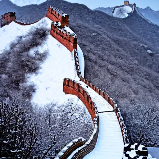 Prompt: snow frost great wall