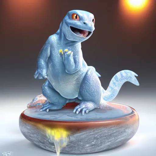 Image similar to a charmander clear ice sculpture, ultra realistic, concept art, intricate details, highly detailed, photorealistic, octane render, 8 k, unreal engine, art by frank frazetta, simon bisley, brom