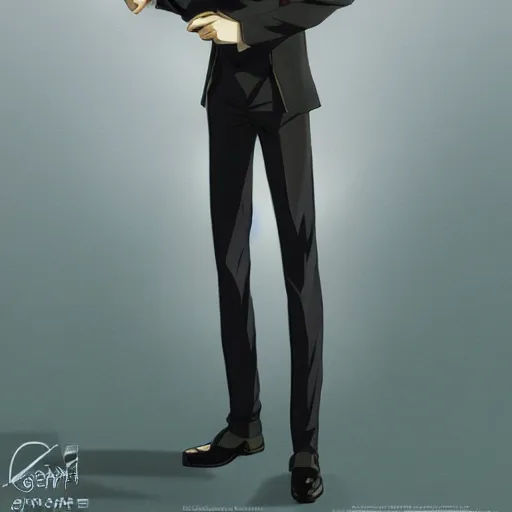 Image similar to full body portrait character concept art, anime key visual of decadent green long straight hair young anime male in black suit, green long straight hair and brown eyes, finely detailed perfect face studio lighting delicate features directed gaze, gapmoe kuudere grimdark, trending on pixiv fanbox, painted by greg rutkowski makoto shinkai takashi takeuchi studio ghibli